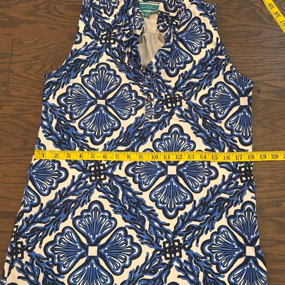 Southern Frock Ruffle V- Neck Sleeveless Dress - Blue White Size Small - Picture 6 of 9